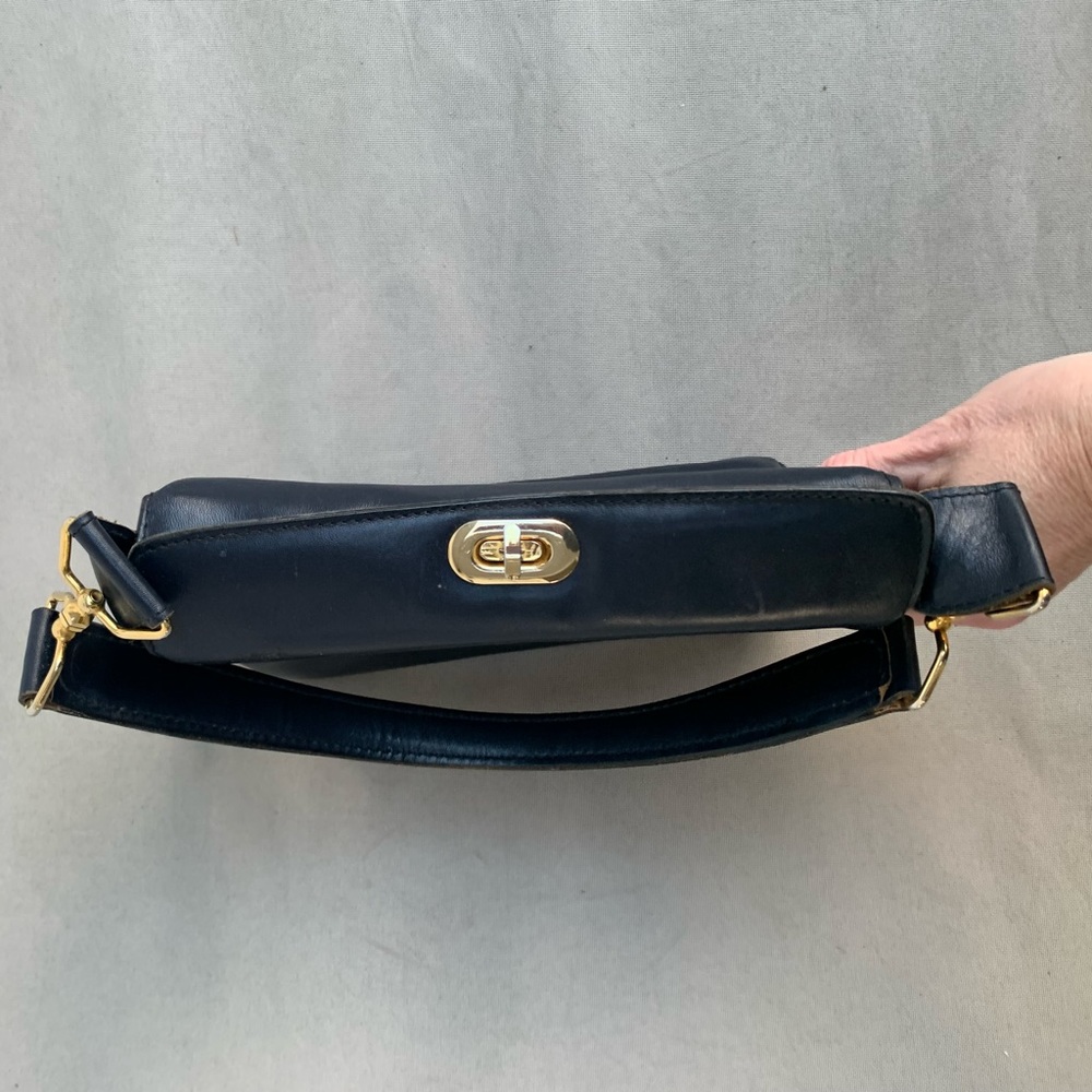 Vintage Made In Italy Dark Blue Leather Handbag bag purse Lazarus Exclusive - Picture 3 of 17